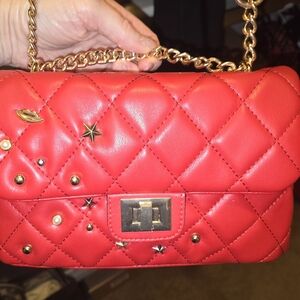 Red Quilted Chain Shoulder Bag
